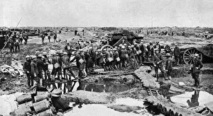 Landscape Prints: Big gun going forward across waterlogged battle zone, WW1