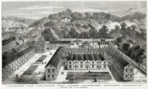 Exterior Prints: Bird s-eye view of the exterior of the new serves porcelain manufactory in the Park of St
