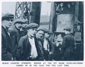 1920 Prints: Black country strikers: miners at the pit bank, Stoke-on-Trent