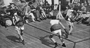 Berengaria Prints: Blindfold boxing match on board the Berengaria