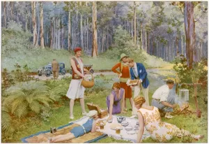 Australian Prints: In The Blue Gums Azure Shade - An Australian Bush Picnic