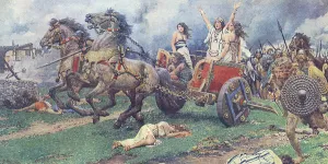 Matania Prints: Boadicea leading Iceni revolt by Fortunino Matania