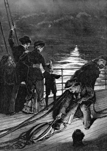 Liner Prints: On board a Passenger Liner leaving Britain, 1886