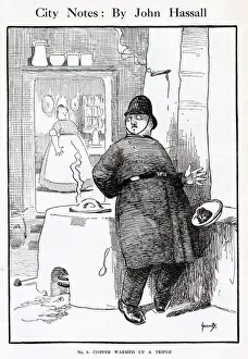 John Prints: A bobby on the beat, who has stopped to enjoy a bit of pie from a friendly cook in one