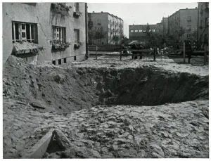 Bomb Prints: Bomb crater in Warsaw street, September 1939