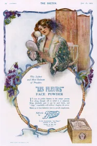Boots Prints: Boots Les Fleurs face powder advertisement, 1914