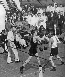 Berengaria Prints: Boxing match on deck of the Berengaria