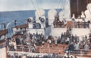 Cruise Prints: Boxing match on deck of a cruise ship, 1930s