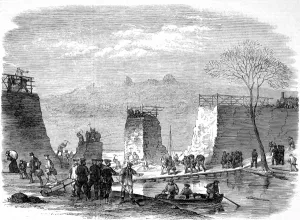 1871 Prints: A break in the railway at Pontoise; Franco-Prussian War, 187