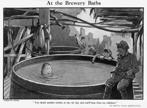 Joke Prints: At the Brewery Baths by Bruce Bairnsfather, WW1 cartoon
