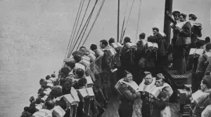 Steamers Prints: British Army on board ship on the way to France, 1939
