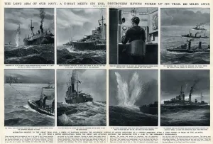 Destroyers Prints: British destroyers v. German U-boat by G. H. Davis