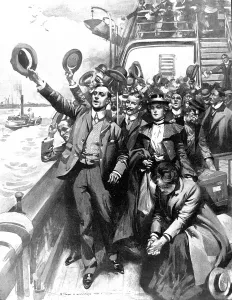 Standing Prints: British Emigrants waving goodbye, 1903