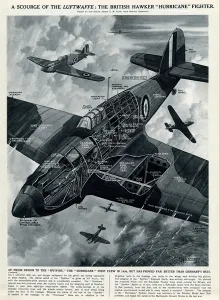 G H Davis Illustrations Prints: British Hawker Hurricane fighter by G. H. Davis