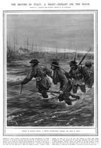 Italy Prints: British in Italy, WW1, night exploit on the Piave 1918