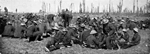 December Prints: British labour Battalion having lunch; First World War, 1916