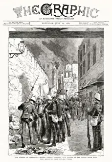 Egypt Prints: British Marines arresting Arab looters at custom house gate, Alexandria, Egypt. Date: 1882
