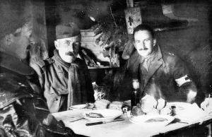 Trench Prints: British Officers at their meal in a trench shelter or dug out
