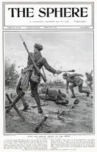 Line Prints: British soldier about to throw a hand grenade, during the storming of a German trench