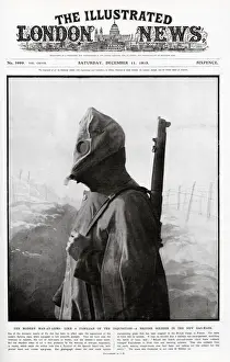 News Prints: A British soldier wearing a new gas mask on the front cover of The Illustrated London