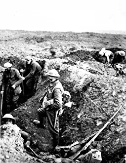 Artillery Prints: British soldiers building a trench by joining shell craters