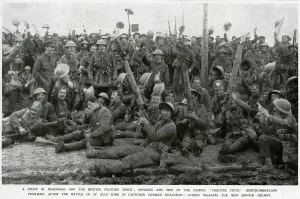 Introduced Prints: British soldiers celebrating after Battle of St. Eloi
