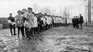 Goat Prints: British soldiers in goat-skins: Wearing the new overcoat issued by the War Office for the winter