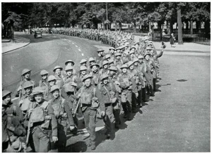 March Prints: British soldiers marching to be taken to France, Sept 1939