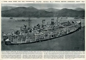 Workshops Prints: British submarine depot ship by G. H. Davis