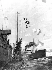 Whilst Prints: A British submarine signalling an American vessel