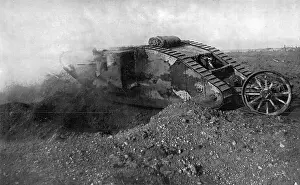 Mark Prints: British Tank in action, Western Front; First World War, 1916