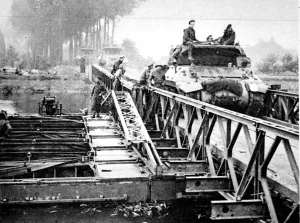 Arnhem Prints: British Tanks crossing a Bailey Bridge, Holland; Second Worl