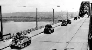 Route Prints: British Tanks on Nijmegen Bridge; Second World War, 1944
