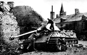 Examining Prints: British Troops examine a German Royal Tiger, France; Second