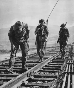 Communications Prints: British troops in Palestine patrolling near Jerusalem, 1947