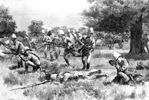 Abroad Prints: British troops respond to an attack in Burma, 1890