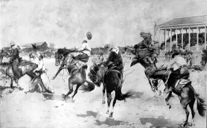 Cowboys Prints: Bucking broncho Competition in Wyoming, 1908