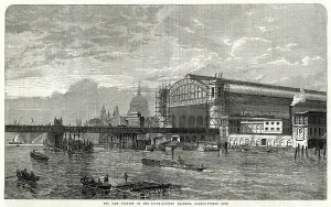 1866 Prints: Building Cannon Street Station, London 1866