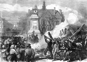 1871 Prints: The Burning of the Guillotine on the Place Voltaire; Paris C