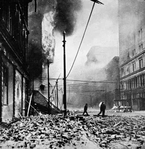 18th Prints: A burning street after the San Francisco earthquake
