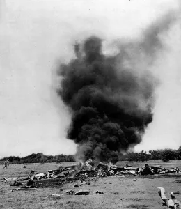 Air Plane Prints: The Burning Wreck of a German Fighter; Second World War, 194