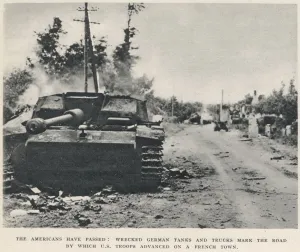 Shortly Prints: Burnt out German tank, Normandy; Second World War, 1944