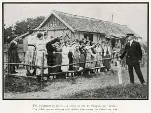 Course Prints: Caddie master selecting girl caddies at Le Touquet, 1914