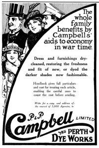 Savings Prints: Campbell Dye Works advertisement, WW1