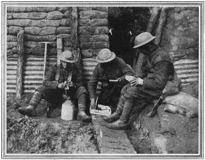 Canadian Prints: Canadian soldiers eating lunch in a trench