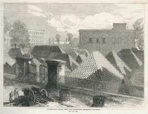 Defence Prints: Cannon balls stored, Dalhousie barracks, Calcutta