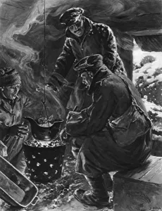 Snowing Prints: Captain tasting the mens dinner on Christmas day