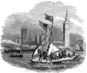 1858 Prints: Captain Urquharts Life Preserving Raft, River Thames, 1858