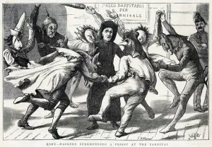 Surrounding Prints: Carnival revellers in a Roman street