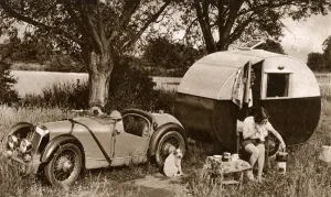 Field Prints: Carol Goodner, actress, outside her caravan